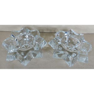 Avon Vintage Star Diamond &quot;Gem Glow&quot; Clear Glass Candle Holder Set
