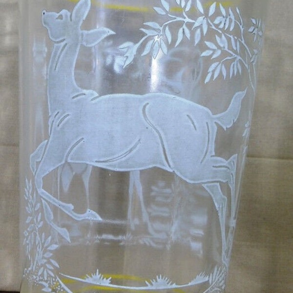 Vintage Hazel Atlas Glass Tumbler Sour Cream Jar With White Deer Buck & Doe