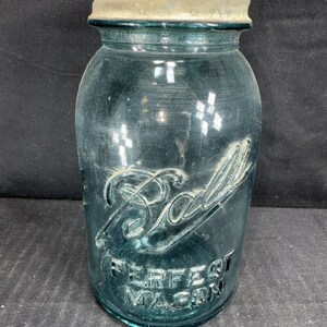 Ball Perfect Mason Quart Jar #5 Vintage aquablauw met zinkdeksel Vintage