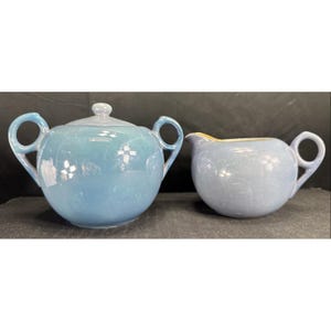 Vintage Blue Luster Lusterware Creamer, Double Handled Sugar w/ Lid Japan