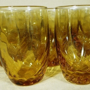 9 Vintage Libbey Amber Swirl Honey Gold 3 1/2&quot; Tall Juice Tumbler Glasses