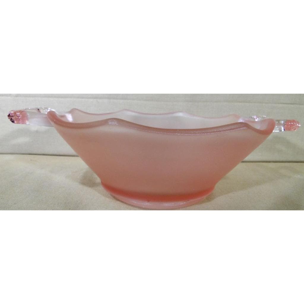 Vintage Footed Frosted Pink Glass Octagon Bon Bon Candy Dish With