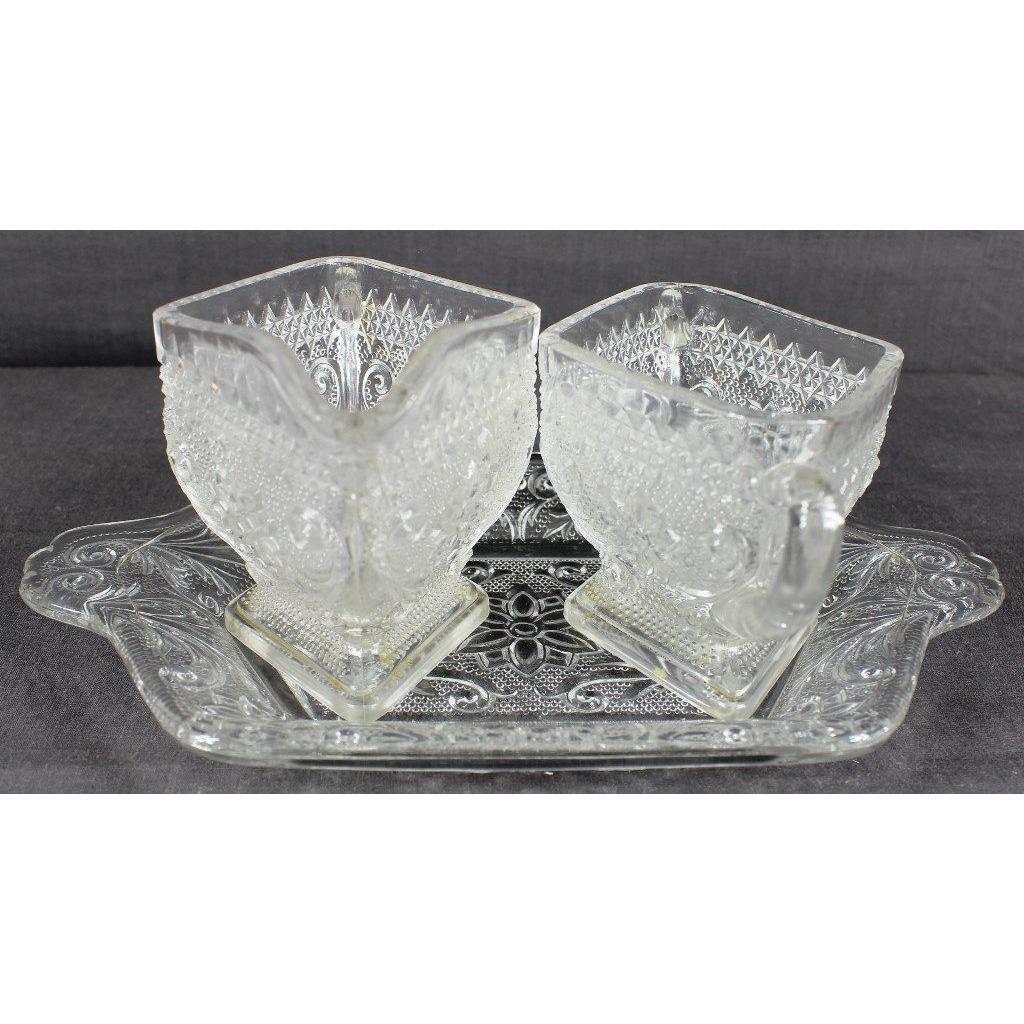 Vintage Indiana Tiara Sandwich Glass Sugar & Creamer Set With Tray