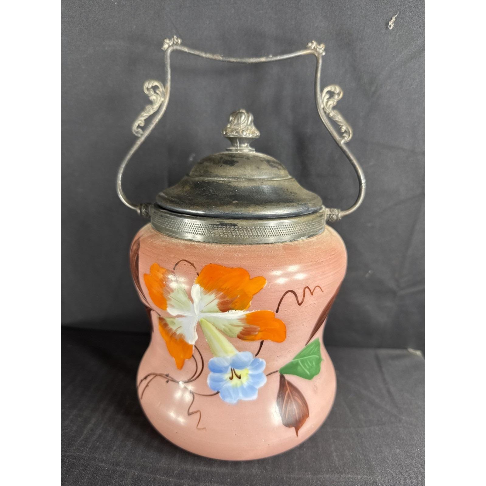 アンティークオーストリア製ケース入りガラスビスケットジャー、ピンク