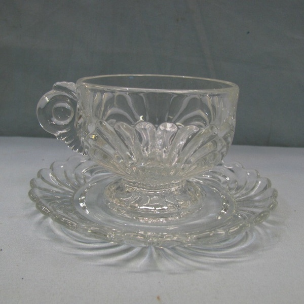 Vintage Cambridge Caprice Crystal Clear Glass Cup and Saucer