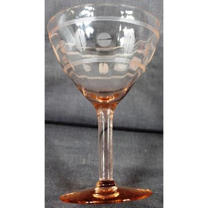 Vintage Pink Depression Glass Champagne Stemware With Etched Design