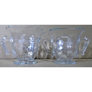 Imperial Glass Hazen Bel Aire Clear Open Sugar & Creamer Square Etched 1930s