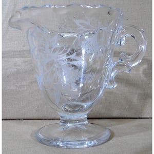 Fostoria Heather Etched Glass Mini Creamer 3 1/4&quot; Vintage 1949-71 Floral Design