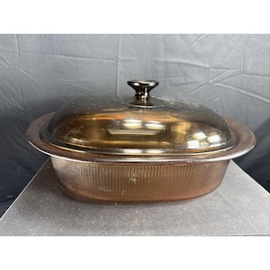 Corning USA Vision A-34-B 4qt Oval Roaster w/ Pyrex F-14-C Cover Vintage