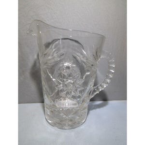 Vintage Anchor Hocking Star of David Early American Prescut Heavy Glass Pitcher