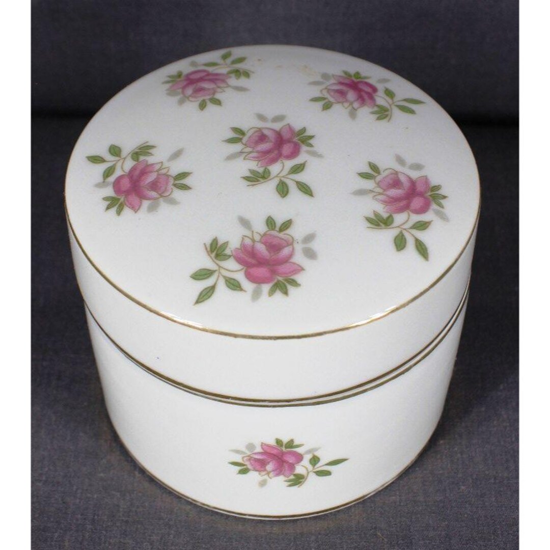 Vintage I.W. Rice Co White Floral Pink Rose Jewelry Trinket Cosmetic ...