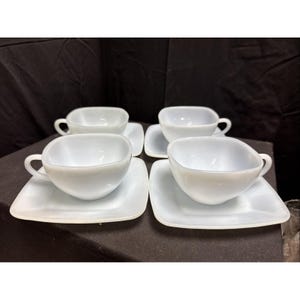 4 FIRE KING Delphite Blue Azurite Charm Square Tea/Coffee Cup & Saucer Sets