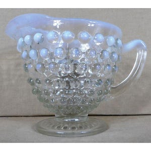 Vintage Anchor Hocking Creamer Clear White Blue Opalescent Moonstone 3.25"