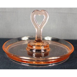 Vintage L.E. Smith Pink Depression Glass Trinket Dish With Heart-Shaped Handle