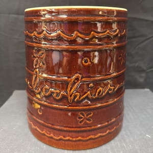 Base para pote de biscoitos Mar-crest Daisy Dot em cerâmica — sem tampa | Decoração vintage de cozinha estilo fazenda dos anos 1950 | Item colecionável com esmalte marrom, EUA