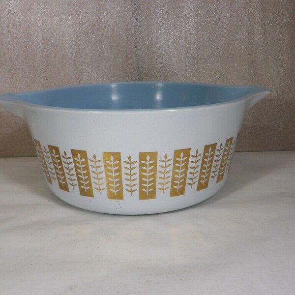 Vintage Pyrex #475-B Delphite Blue Gold 2.5 Qt Casserole 1961 Promotional Bowl