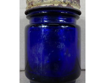 Vicks Vaporub Cobalt Blue Small Glass Jar Bottle With Lid Collectible Empty