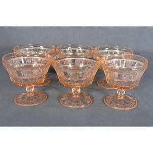 6 Art Deco Doric Pink Depression glass Sherbet Glasses By Jeannette Glass