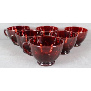 6 Vintage Anchor Hocking Royal Ruby Red Glass Cups Tea Punch Coffee