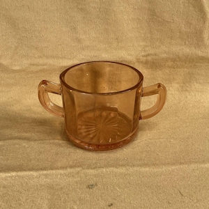 Vintage Pink Depression Glass Open Sugar Dish, panneled Pattern