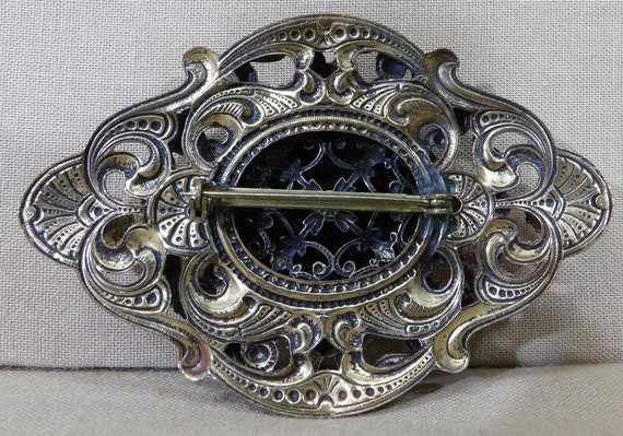 Large Antique Brooch w/ Round 1 1/8" Center Caged… - image 3