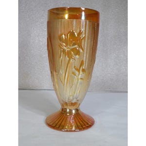Vintage Iridescent Jeannette Carnival Iris & Herringbone 6&quot; Footed Tumbler