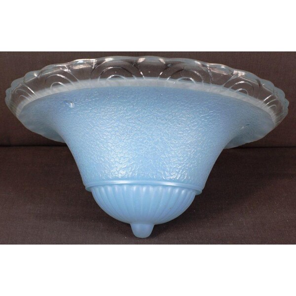 Vintage 11" Art Deco wiszący niebieski i przezroczysty szklany klosz do lampy sufitowej z 3 otworami na łańcuch