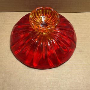 Amberina Red Art Glass Compote Bowl, Mid-Century Modern Pedestal Candy Dish, Vintage Ruby Amber Glass, 1950s Collectible Glassware