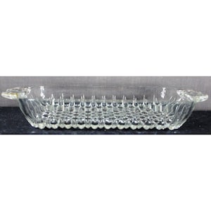 Vtg 8&quot; Rectangular Glass Relish Dish Anchor Hocking Pattern 197 Hobnail & Ray