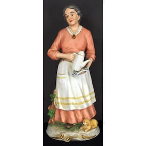 Vintage Homco Figurine #1425 Woman Holding Coffee Pot & Puppy 10&quot; Tall Ceramic