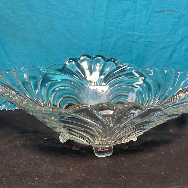 Vintage Cambridge Caprice Crystal Clear Glass 13" 4 Toed Handled Oval Bowl