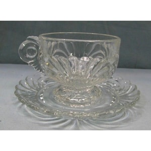 Juego de 6 tazas y platillos vintage Cambridge Caprice de cristal transparente