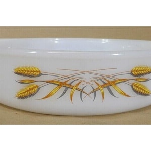 Vintage Fire King Wheat Pattern Casserole Dish | 1960s Milk Glass Baking Pan | Retro Kitchen Collectible Gift