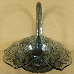 Vintage Blue Fenton Regency Glass 9&quot; Basket Starburst Design