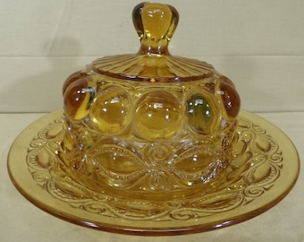 Vintage LG Wright Amber Glass Eyewinker Butter Cheese Dish w/Lid Covered