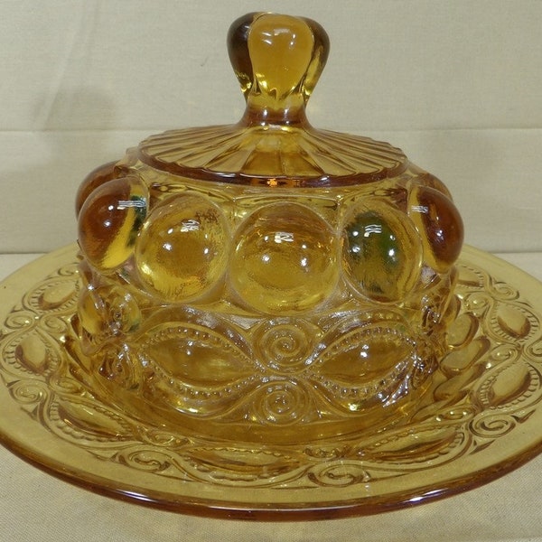 Vintage LG Wright Amber Glass Eyewinker Butter Cheese Dish w/Lid Covered
