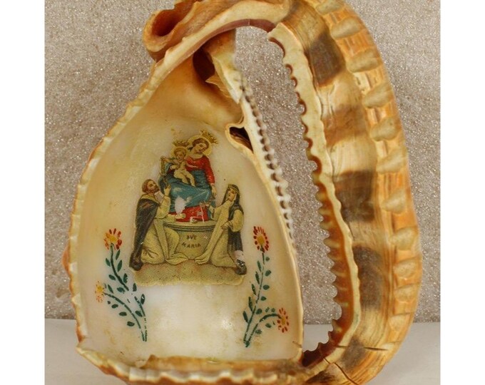 Religious Conch Shell Vintage 1950s Carved Conch Seashell Ave Maria Religious Transfer 5.75 ...