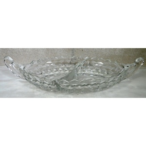 Vintage Fostoria American Clear 12&quot; Large 2-Part Relish Boat Cubist Style