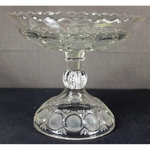 Antique 1895 EAPG Ohio Flint Mignon Compote Domed Foot Frosted Coin/Rosettes & Star Of David Elegant Pressed Glass Design