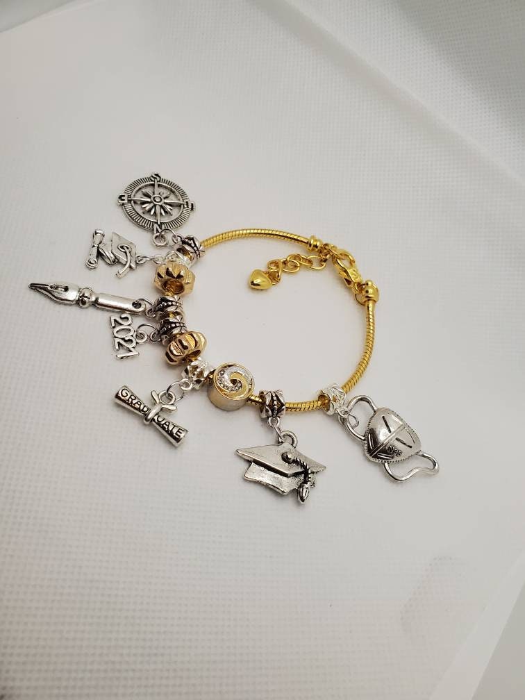 Graduation Gold charm bracelet Etsy