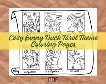 Duck Tarot Coloring Page: Funny Relaxing Art (PDF Download)
