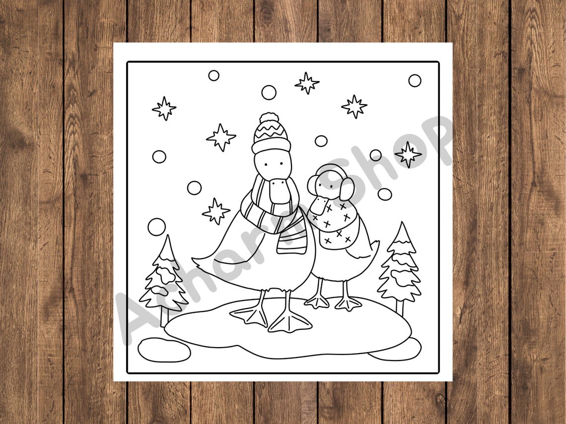 Cozy Christmas Duck Coloring Page Instant Download Etsy