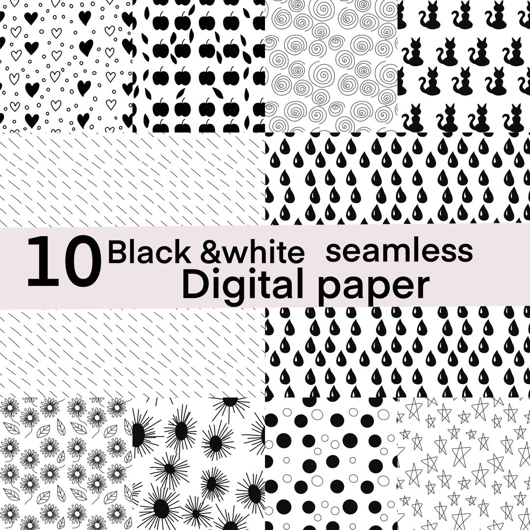 10 Hand Drawn Doodle Black and White Seamless Digital Papers - Etsy UK