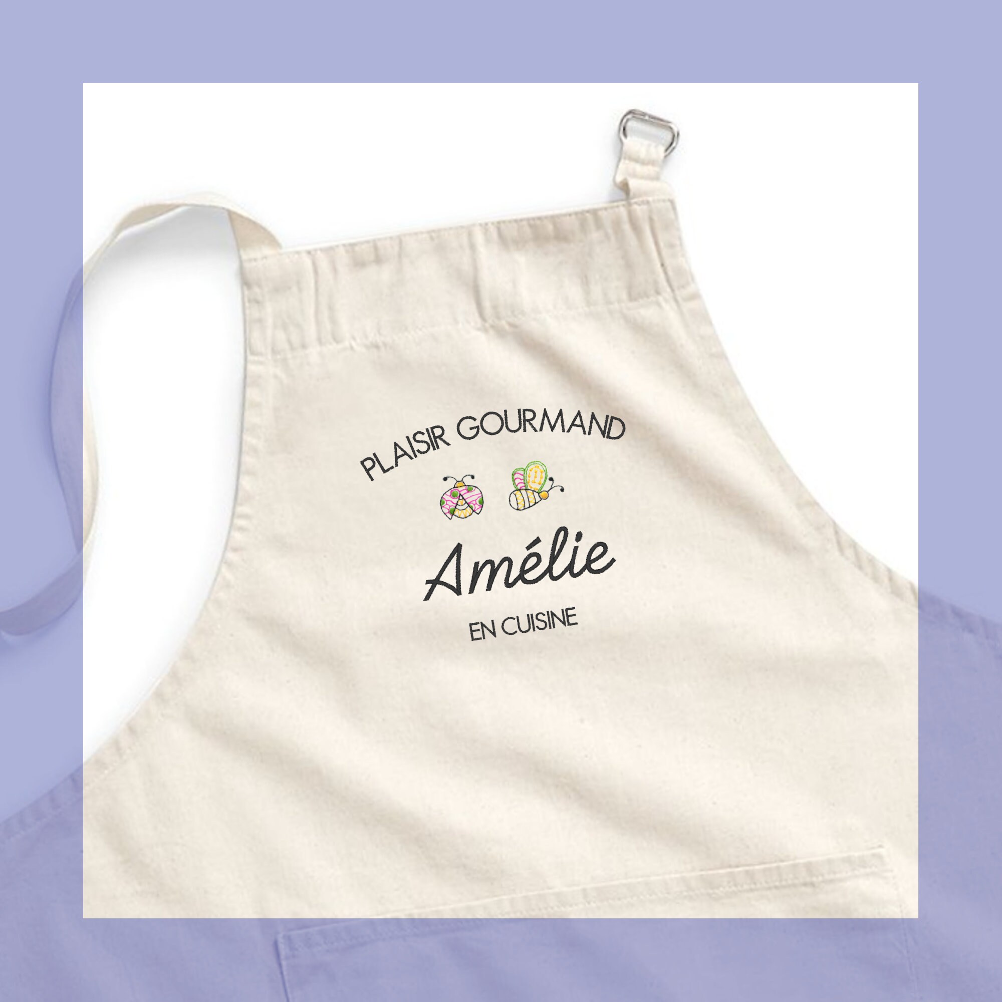 Tablier de Cuisine Brodé et Personnalisable en Coton Issu Du Commerce Équitable avec Motif Coccinell