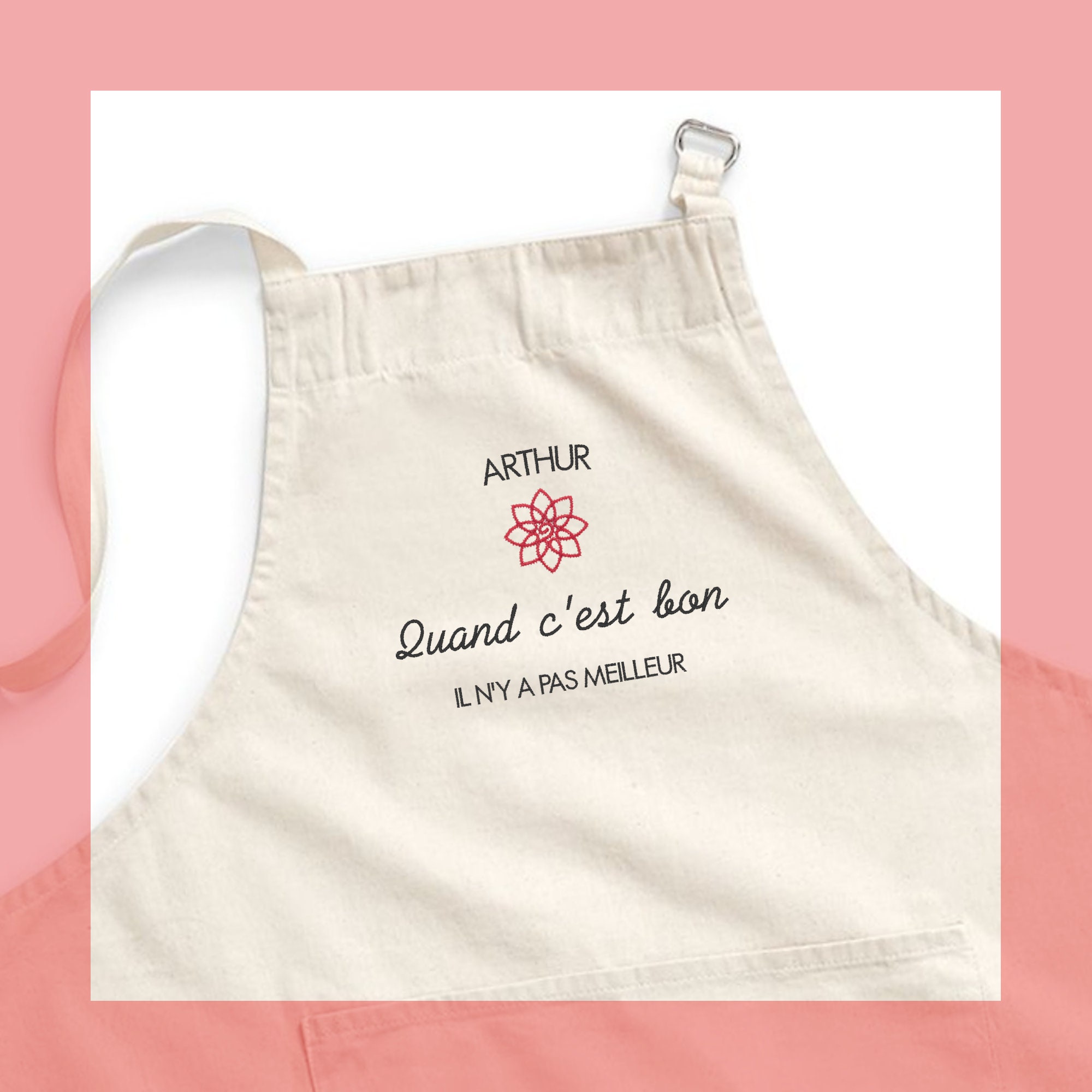 Tablier de Cuisine Brodé et Personnalisable en Coton Issu Du Commerce Équitable avec Motif Rosace Ro