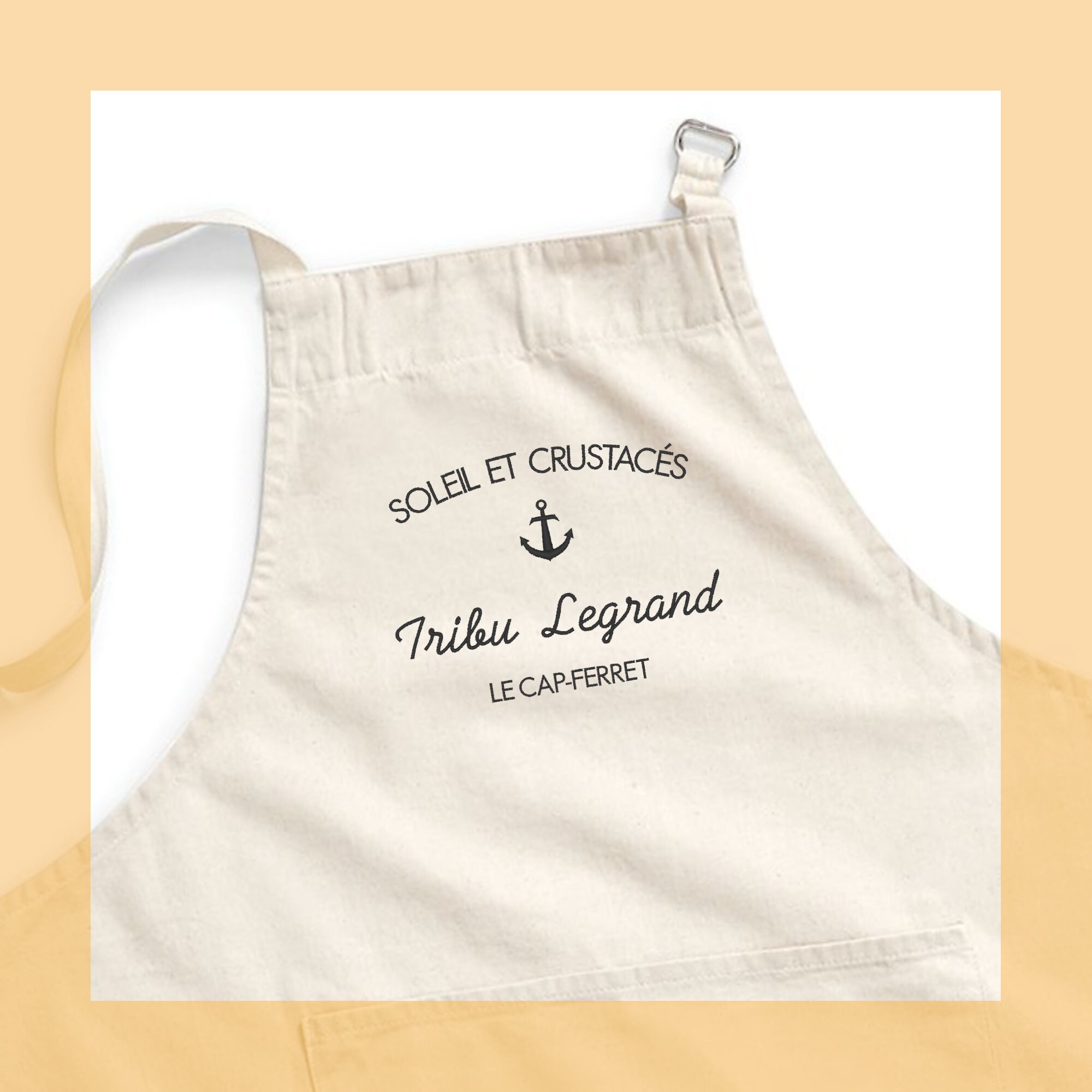 Tablier de Cuisine Brodé et Personnalisable en Coton Issu Du Commerce Équitable avec Motif Ancre Mar