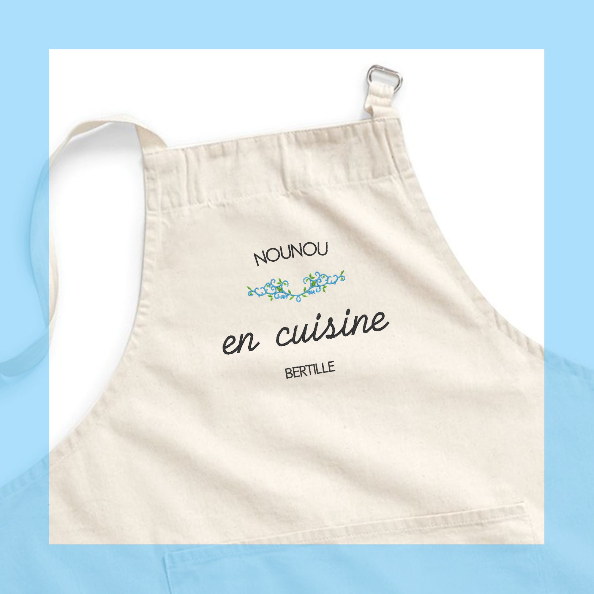Tablier de Cuisine Brodé et Personnalisable en Coton Issu Du Commerce Équitable avec Motf Dentelle F