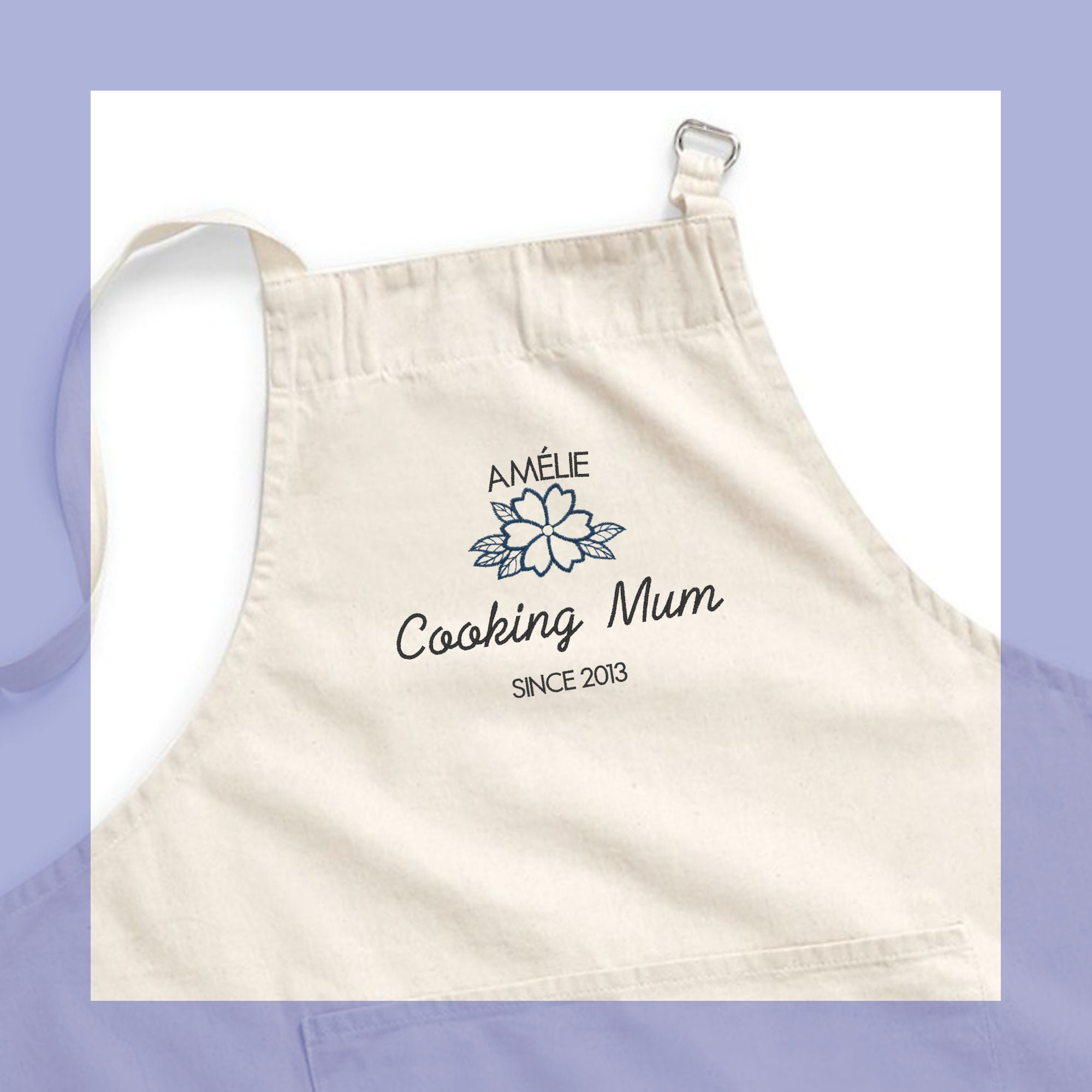 Tablier de Cuisine Brodé et Personnalisable en Coton Issu Du Commerce Équitable avec Motif Fleur Ble