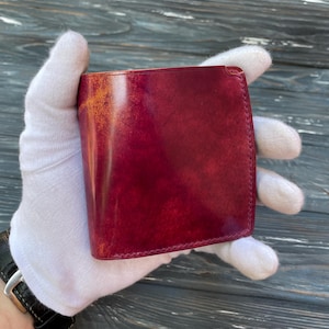Cartera de cuero con diseño de concha de cordobán, cartera plegable de cuero personalizada, cartera plegable de cuero, cartera minimalista, cartera EDC, cartera minimalista, cartera para tarjetas.