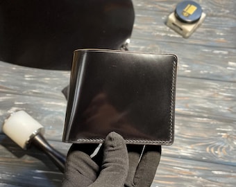 Portefeuille à deux volets Shell Cordovan : portefeuille minimaliste en cuir italien fait main
